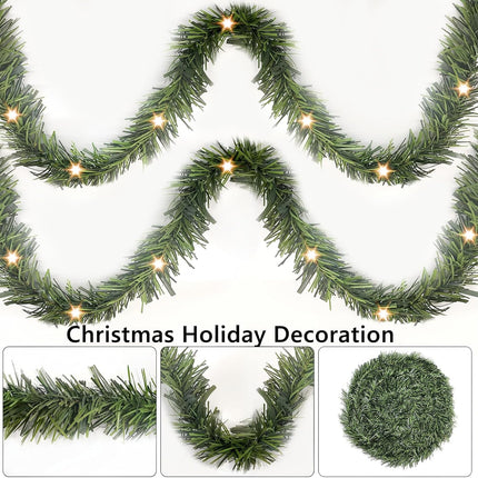17.7FT Lighted Garland Christmas Decoration, Pre-lit Artificial Indoor Outdoor Christmas Garland for Stairs Railing, Green Holiday Decor for Home Garden.