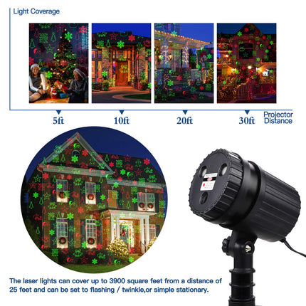 Christmas Laser Lights Outdoor - Christmas Projector Lights with Red and Green Star Show HD Christmas Spotlights with 8 Patterns Christmas Decorative for Indoor Yard Garden Patio Wall - Remote