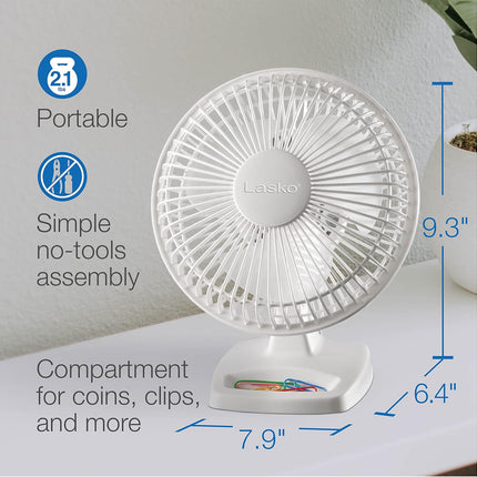 Lasko 2002W Personal Fan, 6Inch, White, 2002
