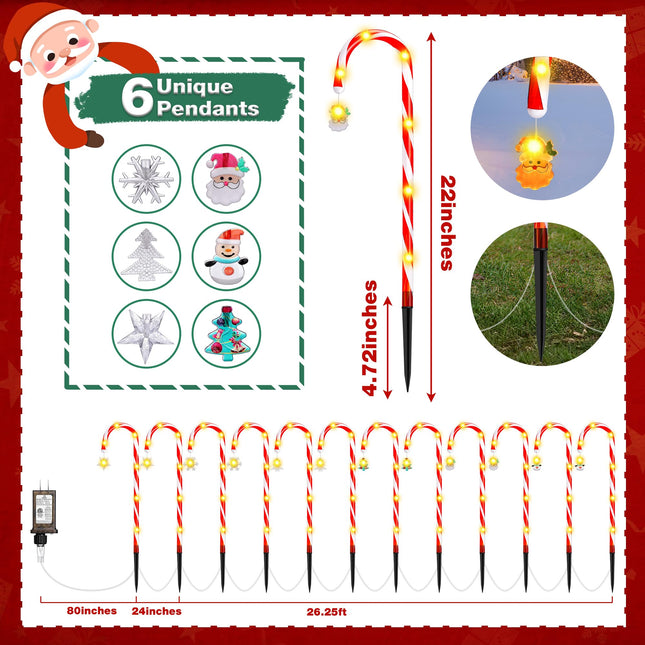 12-Pack 22" Christmas Candy Cane Lights Outdoor Pathway - Waterproof IP65, 8 Lighting Modes with Timer Memory Function for Christmas Decorations, Driveway, Walkway, Front Door