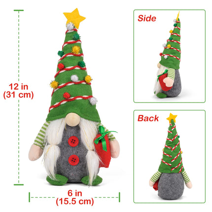 D-FantiX Christmas Gnomes Decorations, 2PCS Handmade Swedish Tomte Xmas Gnomes Plush Ornaments, Scandinavian Santa Figurines with Pine Cone , Elf Doll Christmas Table Home Decorations(12 in)