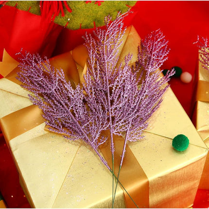 GREENTIME 12 Pack Artificial Purple Flat Glitter Pine Needles 13" Fake Christmas Picks Decorative Glitter Sticks for Vase Christmas Tree DIY Wreath Crafts Fireplace Decor