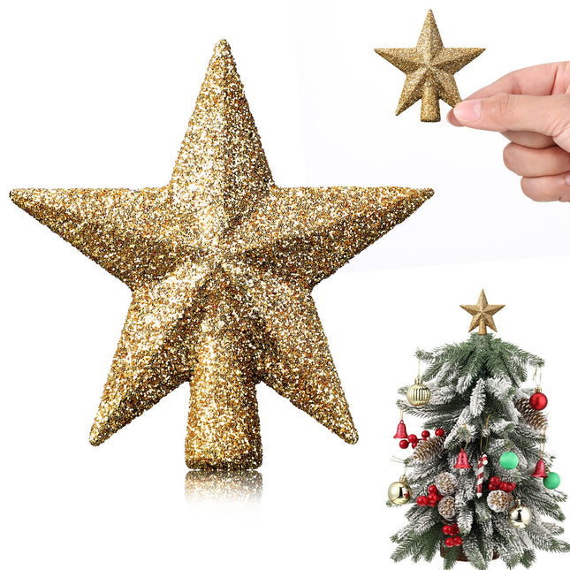 Mini Christmas Tree Topper Small Star Tree Topper Christmas Star Treetop for Small Christmas Ornaments Decorative Tree Star for Xmas Christmas Party(2.36 Inch,Glitter Gold)