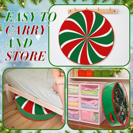 4 Pack Red Green Christmas Wreath Storage Bags Round Lollipop Christmas Tree Storage Container with Clear Window, Dual Zipper and Handles Xmas Artificial Wreath Box for Home(36 Inch)