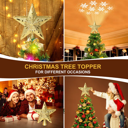 Christmas Tree Topper, Christmas Tree Topper Lighted with LED Snowflake Projector 3D Glitter Light, Christmas Star Tree Topper for Party Holiday Xmas Decorations s