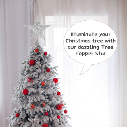 Christmas Tree Topper 6 Inches Metal Glittered Christmas Tree Topper Wire Star Treetop Sparkle Xmas Decoration for Christmas Tree Ornament Indoor Year Holiday Party Supplies (Silver)