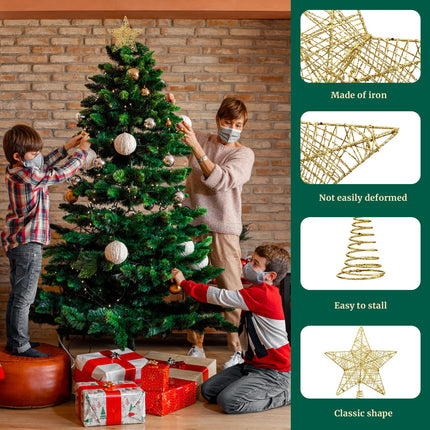 10inch Christmas Tree Toppers Xmas Glitter Gold Hollow Star Treetop Topper for Holiday Ornament Christmas Tree Decoration