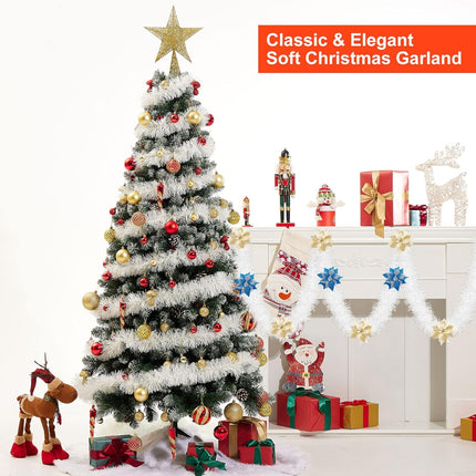 50 Foot Tinsel Garland for Christmas Decorations, Artificial Non-Lit Soft Christmas Garland, White Christmas Garlands Decoration for Indoor, Outdoor, Holiday, Party and Wedding (1 Pack)