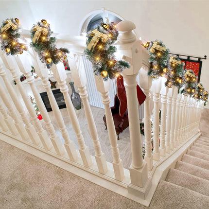 Christmas Garland with Lights, 6FT Garland with LED Lights, Battery Operated, Gold Bows and Ball Ornament, Artificial Pine Cones for Christmas Decorations and Holiday Mantle Decor
