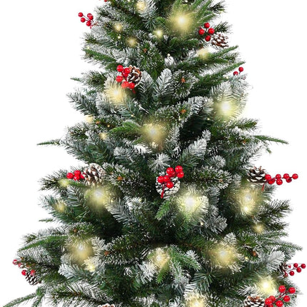 4ft Christmas Tree Prelit 4 feet Christmas Tree with Lights Fluffy 272 PVC PE Pine Needle, 18 Pinecones, 18 Berries, 140 Warm White Lights Bring Holiday Touch Full & Realistic Thin Shinny Snow