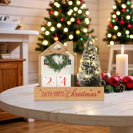 Christmas Tree Countdown Block LED Lighted 99 Days Until Christmas Wreath Calendar Tabletop Number Date Rustic Wooden Home Decor Holiday Xmas Ornament Desk Decoration