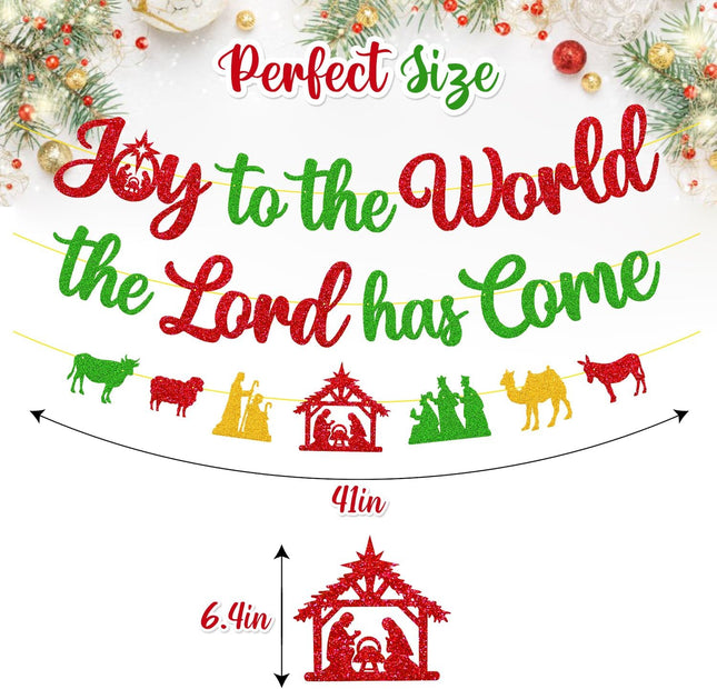 Merry Christmas Decoration Joy to the World the Lord Has Come Sign Banner Felize Navidad Garland Let Jesus Light Your Way Backdrop Nativity God Bible Santa Regilious Holiday Year theme Party Event Anniversary Gala Celebration Decor