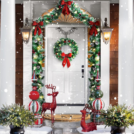 Christmas Garland with Lights, 9FT Artificial Lighted Garland Indoor for Stairs, Fireplace, 50 Lights Green Garland, Pine Cones & Red Berries & Pine Needle