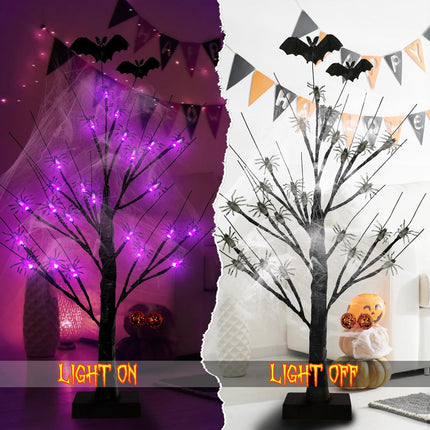 Halloween Decorations Indoor Spider Lights Tree,2Ft Black Spooky Tree with Spider,Spider Web,Bat and Pumpkin Bell Halloween Tree Decorations,Battery and USB Desktop Halloween Black Tree for Home Decor