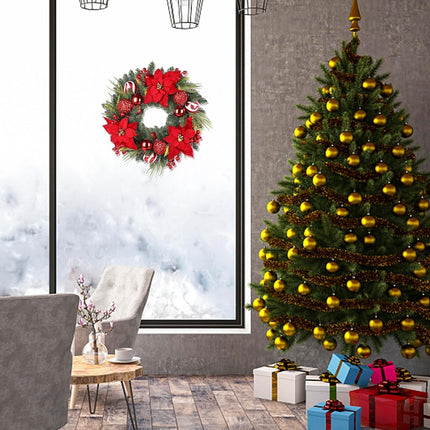 24 Inch Christmas Wreath, Artificial Christmas Wreath for Front Door, Decorated with Cypress Leaves, Christmas Flowers, Red Berries, Atmosphere Balls, Suitable for Indoor and Outdoor