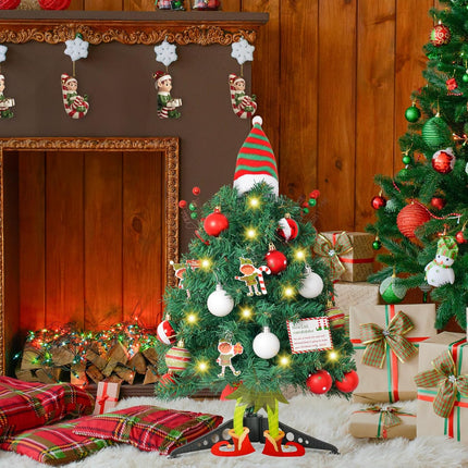 20" Elf Mini Christmas Tree with Head Arms and Legs Small Christmas Tree Tabletop Christmas Tree with Lights Decorative Christmas Ornaments for Home Party Decor