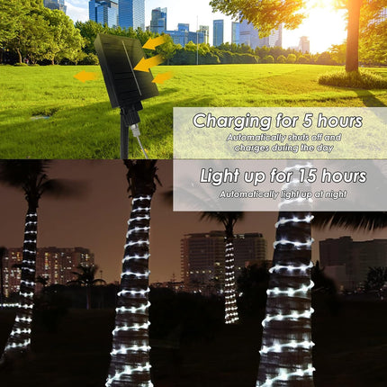 196ft 600 LED Solar Rope Lights Outdoor Waterproof 60M Solar Powered String Lights Super Long Fairy Light with Timer Solar Tube Lights Garden Christmas Lights for Deck Patio Pool Weeding Yard Decor