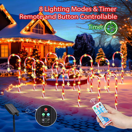 Christmas Decorations 10 Pack 22" Solar Christmas Candy Cane Lights Waterproof,Christmas Lights Outdoor Pathway with 8 Modes,Outdoor Christmas Decorations Outside for Walkway Yard Garden/Pathway