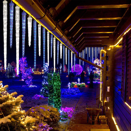 Meteor Shower Lights, 16.5" Outdoor Icicle Christmas Lights 10 Icicles 242 SMD LED Crystal Ice Falling Lights, Connectable Raindrop Icicle Light, Xmas Winter Party Tree Decor, Blue and White