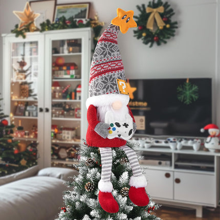 Gnome Christmas Tree Topper, Gnome Tree Topper Christmas Decorations, Handmade Small Funny Christmas Ornaments Santa Gnomes with Star, Christmas Tree Decorations Gamer s