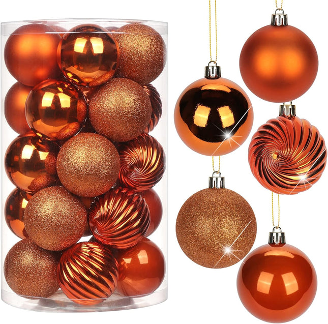 2.36" Orange Christmas Balls Ornaments 25 Pcs Shatterproof Christmas Ornaments Set Halloween Balls Ornaments Orange Ornaments for Christmas Tree Holiday Party