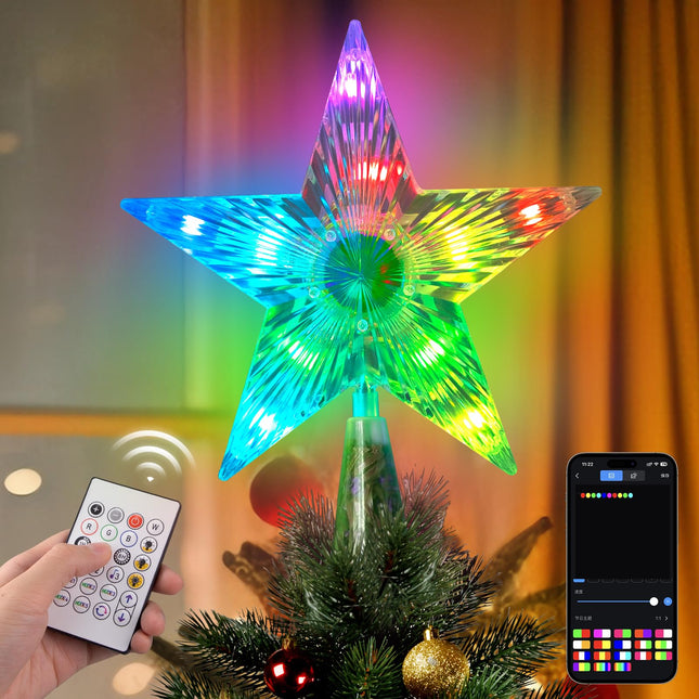 Christmas Tree Topper Star Remote & APP Controlled Smart Treetop 7.5'' 20 Color Modes Christmas Star LED Lighted USB Powered for Xmas Holiday Party Decorations (Indoor and Outdoor)
