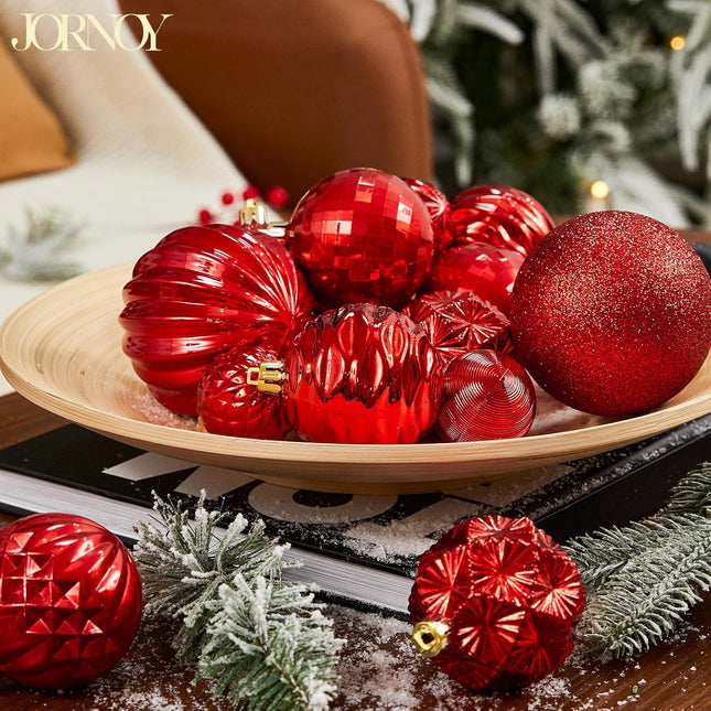 47PCS Christmas Tree Ornaments Sets, Red Shatterproof Plastic Christmas Tree Balls Decorations Xmas Tree Hanging Decor Red Ornaments for Christmas Tree Multi-Styles and 3 Sizes
