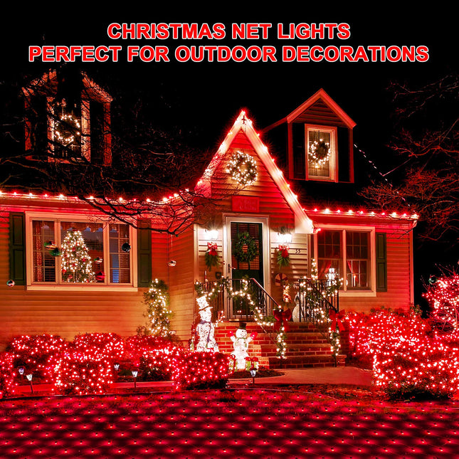 JMEXSUSS 360 LED Red Net Lights Outdoor, Connectable 12ft x 5ft Red Net Lights Plug in with Remote, 8 Modes Waterproof Red Christmas Lights for Bushes Christmas Halloween Decorations