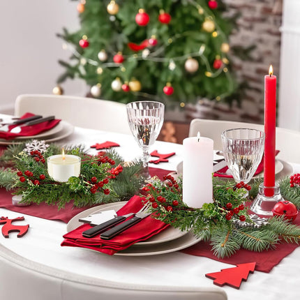SOMGTING Christmas Candle Rings Wreaths Christmas Kitchen Cabinet Wreaths Mini Xmas Wreaths Table Centerpieces Candle Rings for Pillars Christmas Front Door Window Chair Decorations (4PCS)