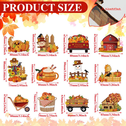 48 Pcs Fall Wooden Tree Ornaments Pumpkin Scarecrow Fall Mix Cutouts Carriage Haystack Thanksgiving Maple Leaves Wooden Decorations Autumn Hanging Signs for Halloween Party Tree