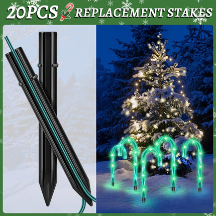 20PCS Replacement Stakes for Christmas Candy Cane Lights Outdoor, Plastic Candy Cane Pathway Markers Lights Spike Replacer, Size 0.68 6.05 Inches, Used to Maintain Candy Cane Pathway Lights 1