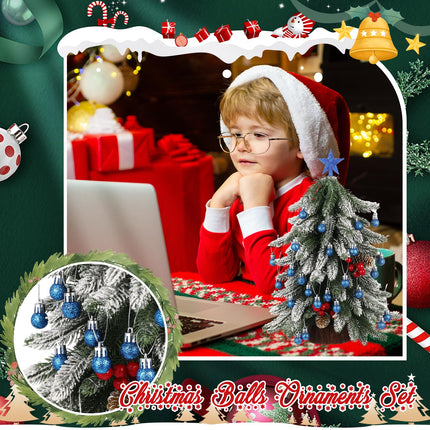 25 Pcs Mini Christmas Tree Ornaments Set 0.79 Inch Glitter Christmas Ball Christmas Tree Topper Star Xmas Tree Hanging Ornaments for Party Decoration(Blue)