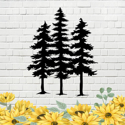 3D Metal Pine Wall Decor, 3 Pine Trees Laser Cut Metal Art Wall Decor for Home Bedroom Office Outdoor Decorations 9"x12"