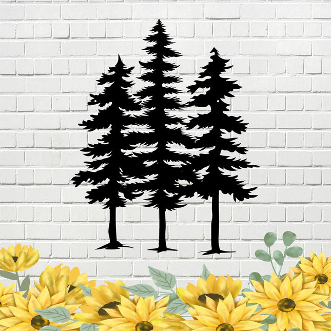 3D Metal Pine Wall Decor, 3 Pine Trees Laser Cut Metal Art Wall Decor for Home Bedroom Office Outdoor Decorations 9"x12"