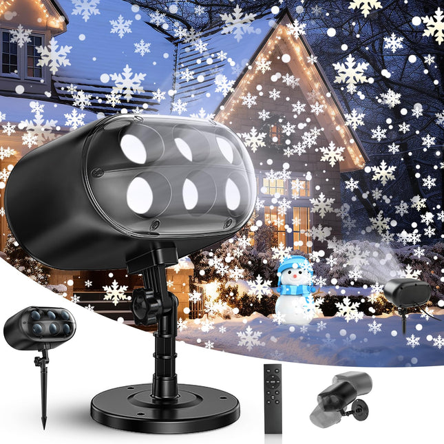 d Christmas Projector Lights Outdoor, Snowflake Projector Lights, Adjustable Dynamic Snow Light Show with Remote Control, 270° Rotating Outdoor Snow Falling Projector Lamp