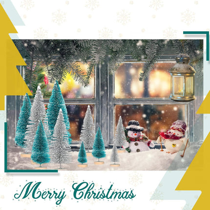 Geetery 100 Pcs Mini Christmas Trees Mini Sisal Snow Frost Trees with Wood Base Bottle Brush Trees 5 Sizes Plastic Winter Snow Ornaments Tabletop Trees for Christmas Decoration and Display