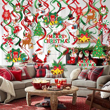40pcs Christmas Swirls Decoration, Konsait Red Green Party Merry Christmas Hanging Swirls Garland Foil Ceiling Ornaments,Xmas Holiday Party Decor Supplies,Snowman Christmas Tree, Already Assembled
