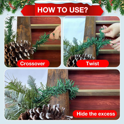 20 Pcs Christmas Garland Ties 18 Inch Artificial Pine Needles Faux Pine Green Twist Ties for Banister, Christmas Tree Branches for Xmas Holiday Decoration Craft Wrapping
