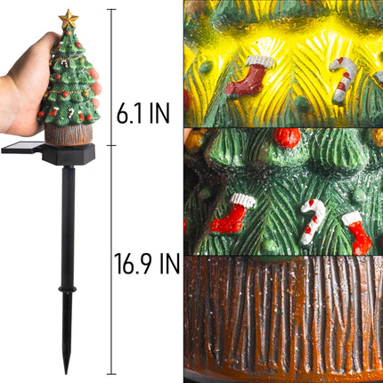 Dazzle Bright 2 Pack Solar Powered Fairy Garden Green Christmas Tree Pathway Lights, Resin Mininatue Walkway Lights Decorative Stakes Christmas Decorations for Lawn Pathway Xmas Yard s