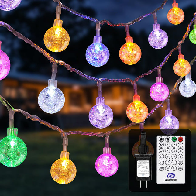 Patio Lights Outdoor Lights, 56FT Indoor/Outdoor String Lights with 100 LEDs, Voice-Activated Crystal Globe Lights with Remote Control, Support 16 Kinds of Color-Changing Modes
