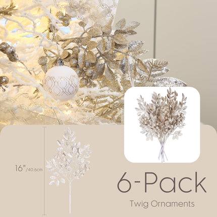 Sea Team 6-Pack Artificial Glitter Holly Berry Twigs, Bacca Stem Ornaments, Decorative Bead Sticks, Picks, Branches for Christmas Tree, Wreath, Vase Fillers, Champagne