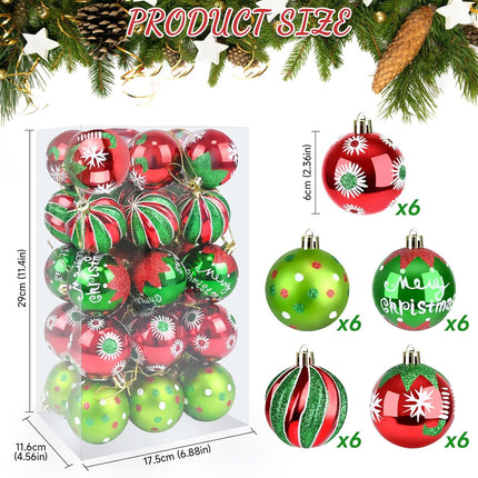 Christmas Ornaments Balls - 30 Pcs 2.4 Inch Shatterproof Plastic Christmas Balls Sets, Red & Green Small Christmas Tree Balls Hanging Ornaments for Holiday Wreath Party Christmas Tree Decor (A)