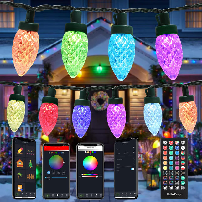 iBaycon Smart C9 Christmas Lights, 100 LED 65ft Bluetooth Outdoor Lights String, APP Remote Controlled, Music Sync Color Changing RGB Connectable Xmas Lights for Christmas Holiday Decorations