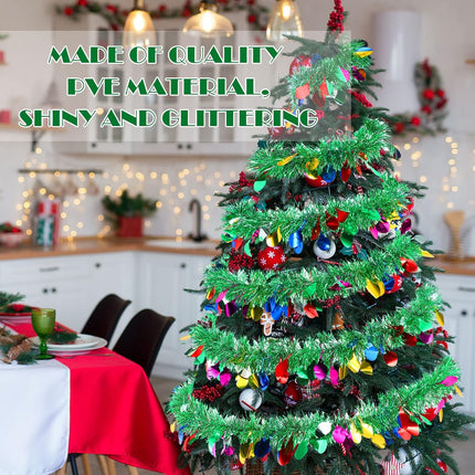 40 Feet Christmas Tinsel Garland Christmas Tree Ornament Metallic Twist Garland Xmas Hanging Wreath for Indoor Outdoor Decorations Party Supplies (Light Bulb)