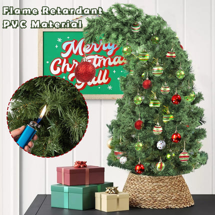 Whimsical Christmas Tree – Artificial Green Christmas Tree for Indoor Use – Plastic Bent Tree with Metal Stand & Ball Ornaments- Xmas Holiday Decor for Home Office Living Room Tabletop, 3FT