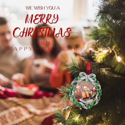 Christmas Tree Ornament Picture Frame Metal Hanging Pendant Holiday 2.5" Photo Frame Charm Decorative of Pets, Baby First Christmas, Family ( Christmas Wreath)