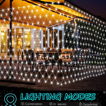 9.8ft x 6.6ft Christmas Net Lights, 200 LED Net Lights with 8 Modes, Connecable, Timer, Waterproof Halloween Lights Outdoor Bush Mesh Lights for Home Garden Wedding Xmas Decorations - Cool White