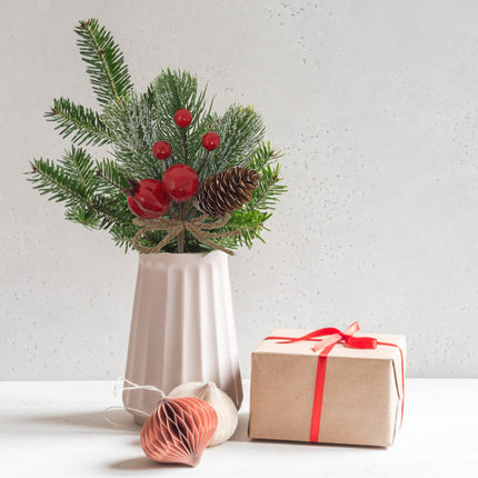 BANBERRY DESIGNS Christmas Decorating Picks - Set of 10 - Snow Flocked Pine Greenery with Pinecone & Red Berries - Xmas Holiday Accents for Wreath, Garland, s