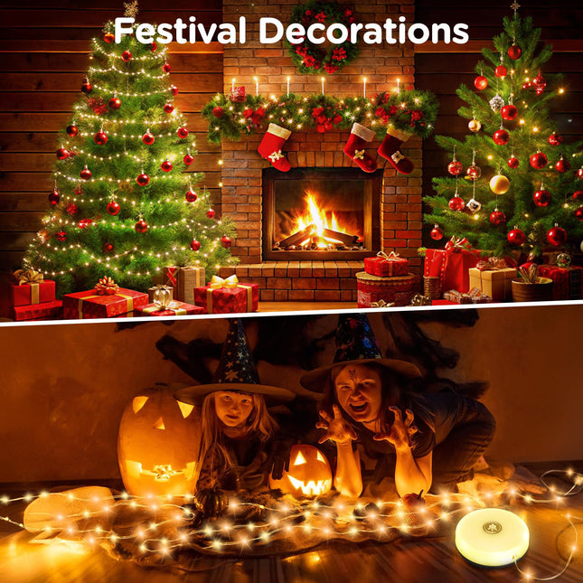 Camping String Lights, 2 in 1 Quick Storage 32.8FT Rechargeable Tent Lights String with 8 Lighting Modes, Hanging Waterproof Portable LED Lamp for Bedroom Yard Decor Christmas Camping Essentials