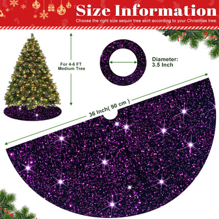 FOTSHARER Purple Christmas Tree Skirts 36 Inches Artificial Sequin Xmas Tree Skirt for Fall Decor Round Velvet Tree Skirt Reversible Christmas Tree Cover Skirt Sparkly Tree Skirt for Holiday Parties